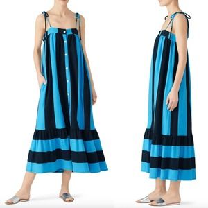 M.D.S. Stripes Striped Button Front Maxi Dress In Blue Size Medium